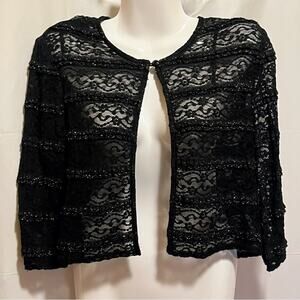 R&M Richards Black Lace Bolero Jacket M USA Sparkly Evening Event Dark Coquette